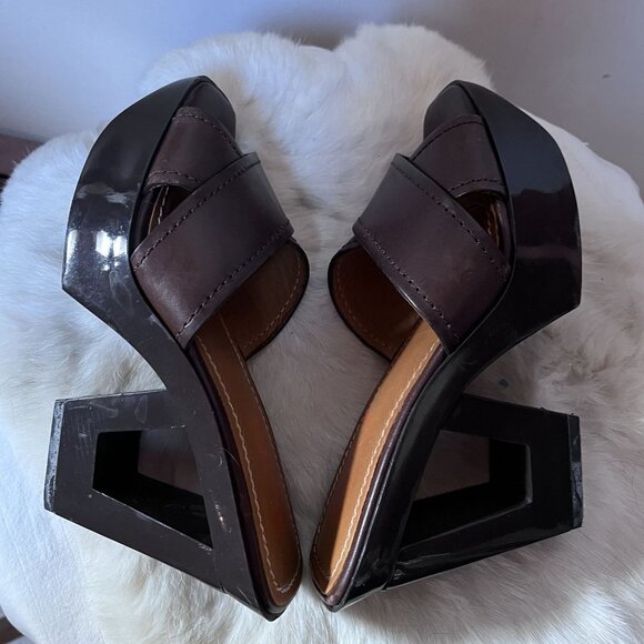 Michael Kors Brown Leather 70s Retro "Dizzy" Platform Sandals Chunky Heels 7.5 - Picture 10 of 10